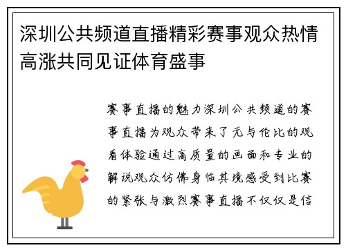 深圳公共频道直播精彩赛事观众热情高涨共同见证体育盛事